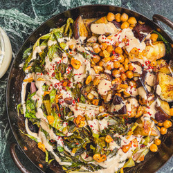 Tahinia Jar Sauce (with Optional Braised Chard, Aubergine And Chickpeas)