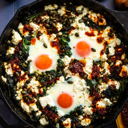 Green Shakshuka With Rose Harissa Oil