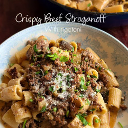 Crispy Beef Stroganoff Rigatoni
