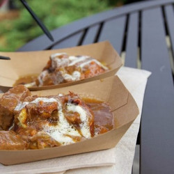 Potato Leek Waffle With Braised Beef