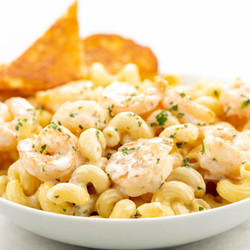 Creamy Mustard Shrimp Cavatappi With Garlic Bread