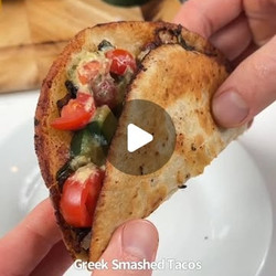 Crispy Greek Smashed Tacos With Garlic &amp; Herb Dip