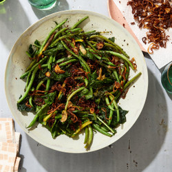 Green Beans And Greens With Fried Shallots
