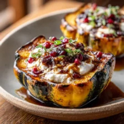 Honey-glazed Acorn Squash With Creamy Goat Cheese And Cranberry Drizzle
