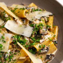 Three-fungi Alfredo Rigatoni