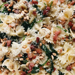 Farfalle With Pancetta, Pine Nuts And Arugula