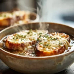 Mushroom &amp; Caramelized Onion Soup With Cheesy Toasties