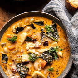 Slow Cooker Creamy White Bean Noodle Soup With Rosemary Bacon