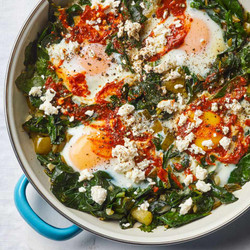 Skillet Eggs With Tomatillos &amp; Spinach
