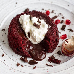 Red Velvet Molten Chocolate Lava Cakes With Chocolate Ganache Center.