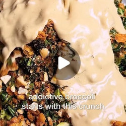 Roasted Broccoli Salad With Parmesan Chickpea Crunch &amp; Lemon-date Dressing