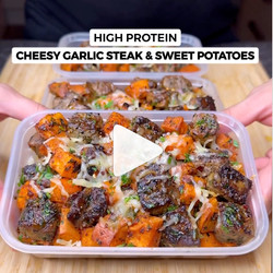Cheesy Garlic Steak and sweet potato bites
