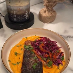 Salmon With Sweet Potato And Slaw