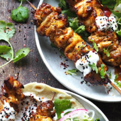 Chicken Tikka Skewers With Garlic Butter And Mango Chutney Glaze