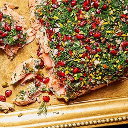 Confit Salmon With Tahini, Pistachio &amp; Herb Crust