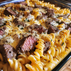Creamy Ranch Steak And Cheddar Rotini Bake