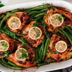 Tasty One-tray Lemon Garlic Chicken With Green Beans And Potatoes easy main sheet pan traybake