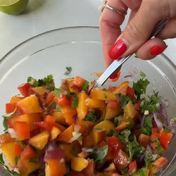 Salmon With Peach Salsa + Cilantro Cream