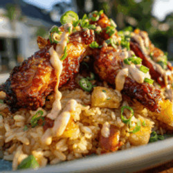 Wings &amp; Bacon Jalapeño Pineapple Fried Rice With Spicy Yum Yum Sauce