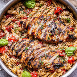 Tomato Basil Pasta With Balsamic Grilled Chicken