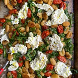 Sheet Pan Gnocchi With Roasted Tomatoes, Arugula &amp; Burrata | Dan Pelosi
