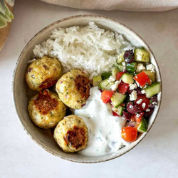 Easy Greek Chicken Meatball Bowls With Cucumber Salad