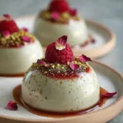 Elegant Pistachio &amp; Rose Panna Cotta Domes With Raspberry Heart