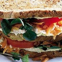Vegetarian Club Sandwich (hummus, carrot, cress)