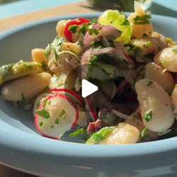 White Bean Salad With Sumac Onions, Olives, Radishes, And Parsley