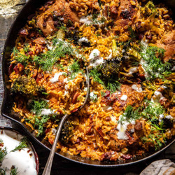 Skillet Lemon Pepper Chicken And Orzo With Feta Sauce