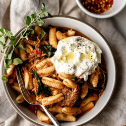 Braised Pork Ragu Over Cavatelli With Burrata