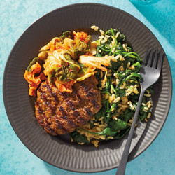 Grilled Pork Patties With Garlicky Rice &amp; Kimchi