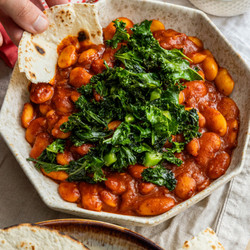 Harissa Butter Beans With Greens