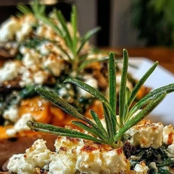 Stuffed Sweet Potatoes With Spinach, Mushroom, Feta &amp; Rosemary With Lemon Garlic Yogurt Sauce