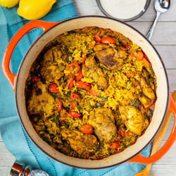 Middle Eastern Chicken And Rice With Tahini Yogurt Sauce