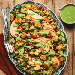 Roasted Vegetable And Tofu Salad With Creamy Herb Dressing