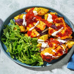 Glazed Halloumi Loaded Patatas Bravas With Garlic Aioli And Rocket