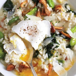 Spring Vegetable Risotto With Poached Eggs