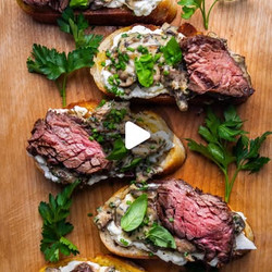 Steak, Mushroom, &amp; Burrata Crostinis