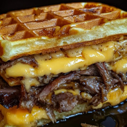 Easy Bourbon Maple Brisket Grilled Cheese Wafflewich Recipe