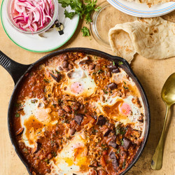 Aubergine And Fava Beans With Eggs (bitinjan W Ful Ma’ Beyd)