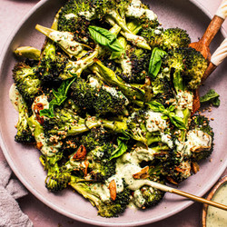 Roasted Broccoli With Basil Tahini Sauce