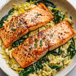 30-minute Seared Salmon With Lemon Orzo
