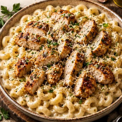 Garlic Herb Chicken Mac Bowl With Creamy Garlic Parmesan Sauce