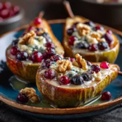 Baked Pears With Berries, Honey, Walnuts &amp; Blue Cheese