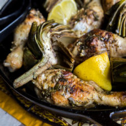 Cast Iron Pesto Chicken And Artichokes