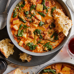 Sausage, Potato And Spinach Soup