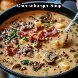 Bacon Mushroom Swiss Cheeseburger Soup