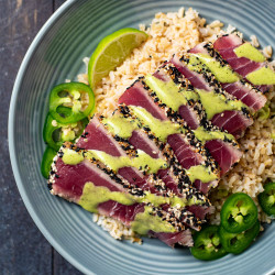 Sesame Crusted Seared Ahi Tuna With Cilantro Lime Aioli Recipe