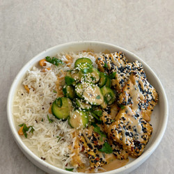 Sesame Crusted Tofu With Coconut Rice &amp; Peanut Tahini Sauce